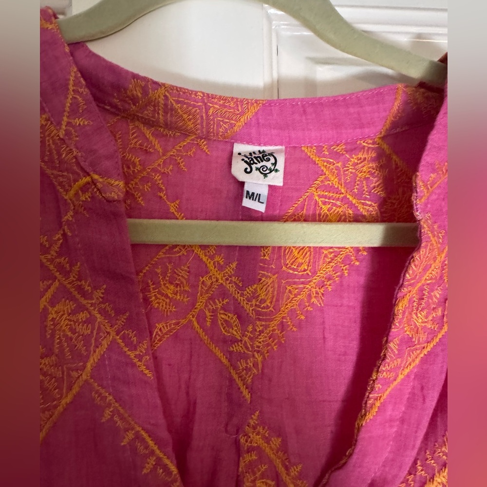Ivy Jane Embroidered Popover Pink and Orange Blouse - Picture 3 of 5